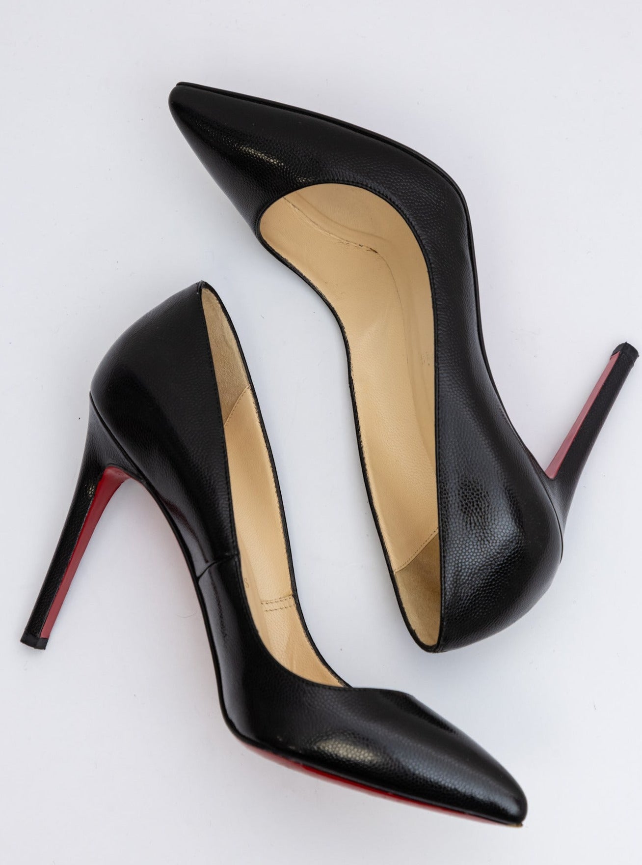 CHRISTIAN LOUBOUTIN Kate 100 Point-Toe Leather Pumps | Black | Very Good Condition | Made in Italy