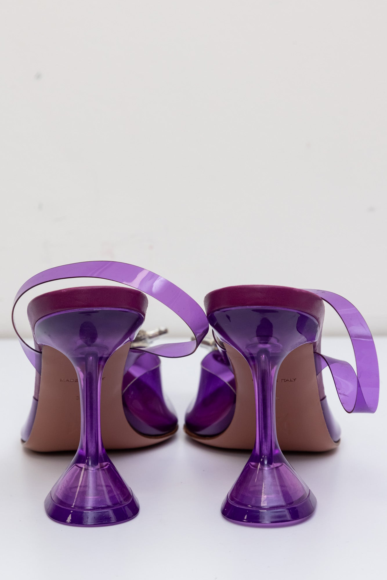 AMINA MUADDI Purple Begum Glass Slingback Heels | Size IT 38 | Made in Italy | New