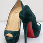 Christian Louboutin Green suede red bottom open-toed Pumps