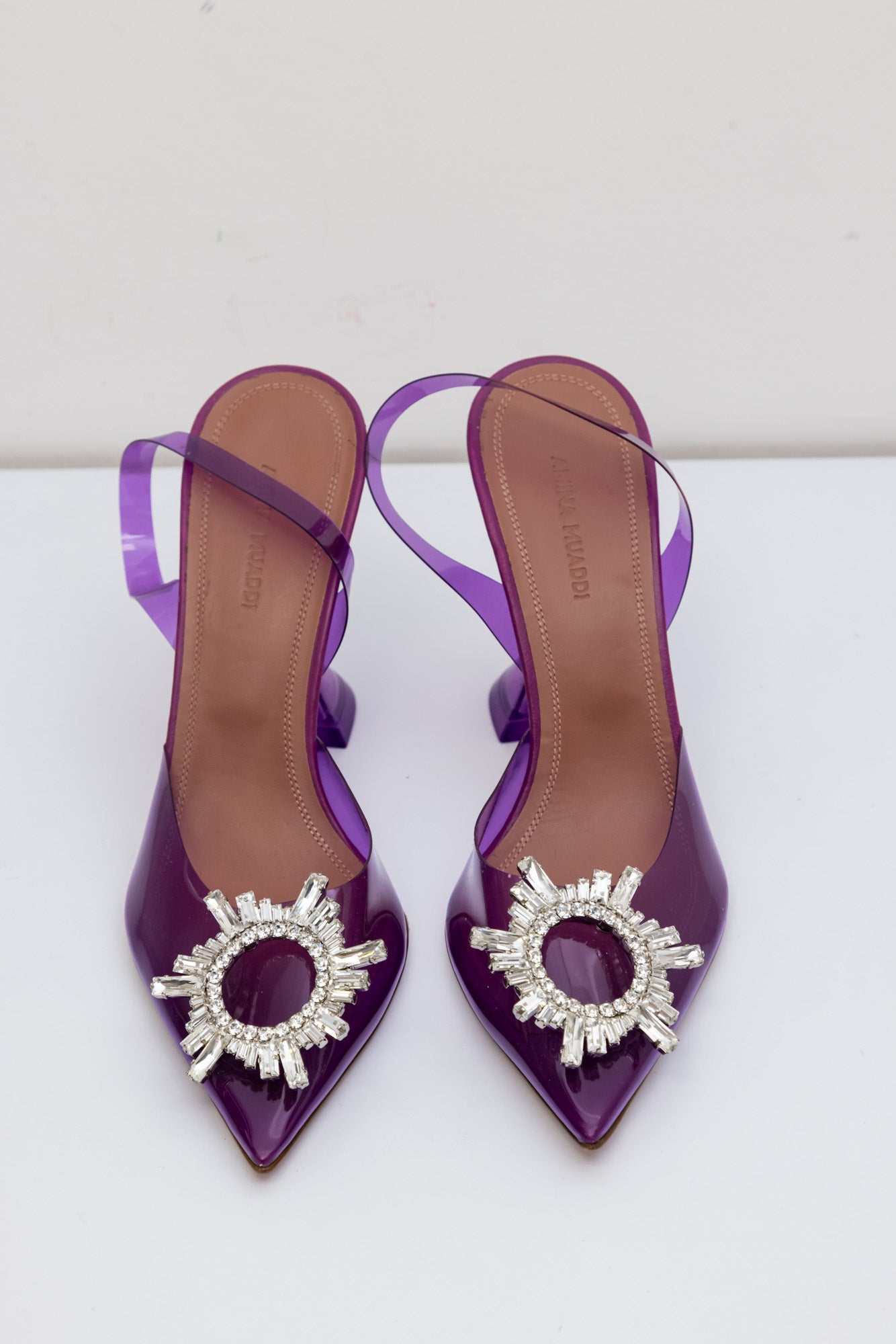 AMINA MUADDI Purple Begum Glass Crystal-Embellished Slingback Pumps