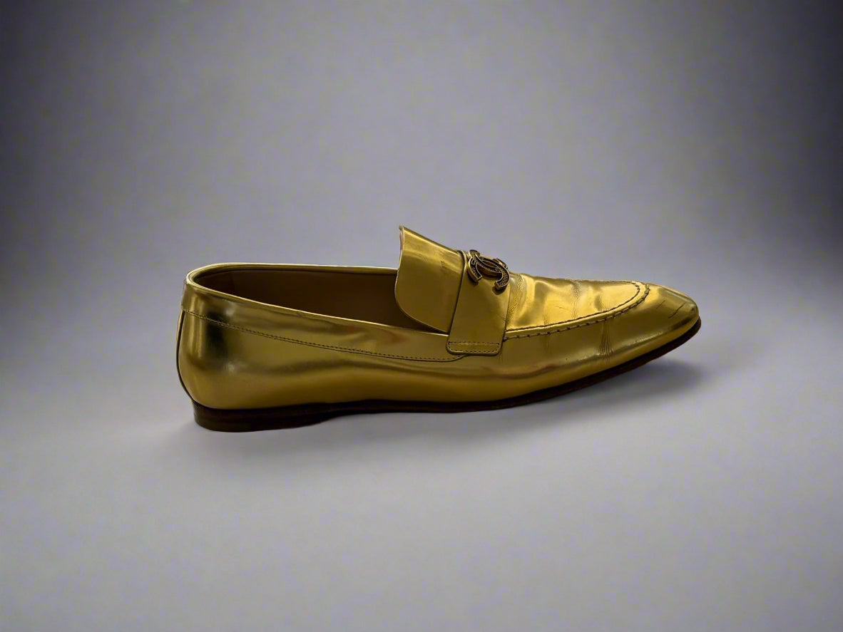 Chanel Metallic Gold Loafers