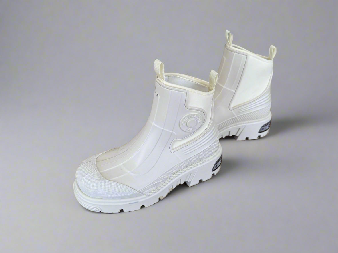 CHRISTIAN DIOR White Genesis Ankle Rubber Boots – Size 37, Modern Luxury