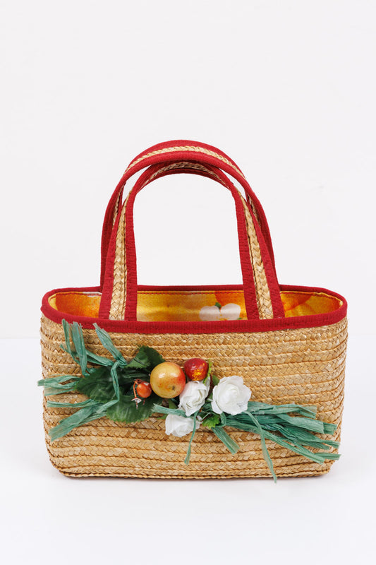 DOLCE & GABBANA Junior Straw tote Handbag with Fruits and Flower