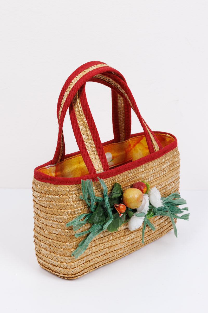 DOLCE & GABBANA Junior Straw tote Handbag with Fruits and Flower