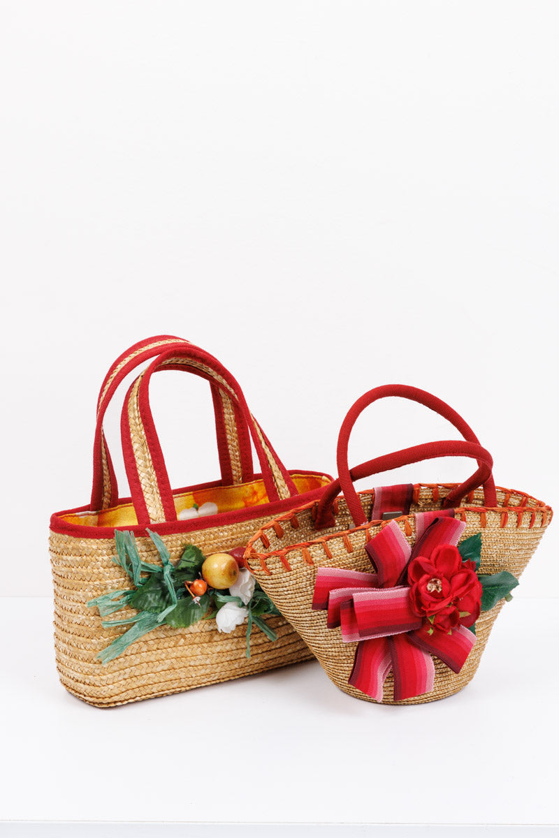 DOLCE & GABBANA Junior Straw tote Handbag with Fruits and Flower