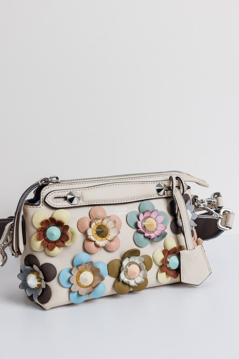 FENDI Off White Leather Mini By The Way Flowerland Crossbody Bag | Signature Sophistication and Style