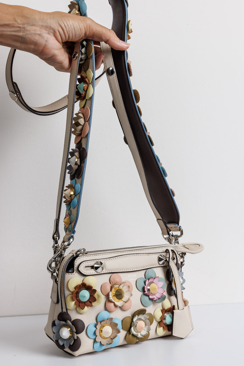 FENDI Off White Leather Mini By The Way Flowerland Crossbody Bag | Signature Sophistication and Style