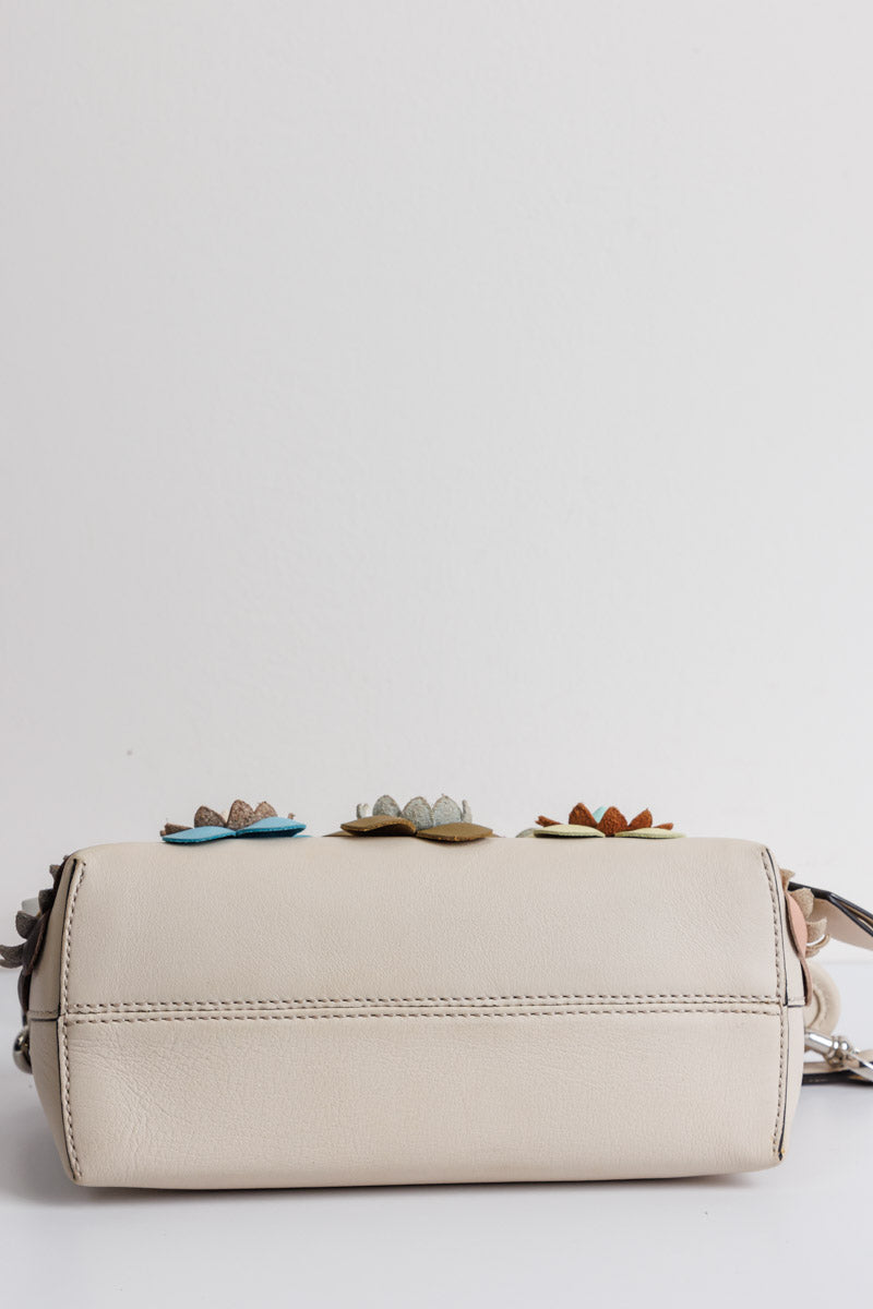 FENDI Off White Leather Mini By The Way Flowerland Crossbody Bag
