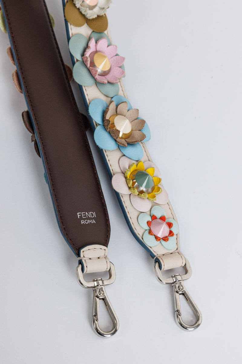 FENDI Off White Leather Mini By The Way Flowerland Crossbody Bag