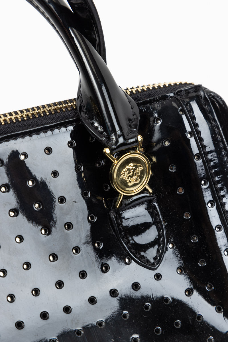 Young VERSACE Black Patent Leather Medusa Handbag for Girls | Made in Italy