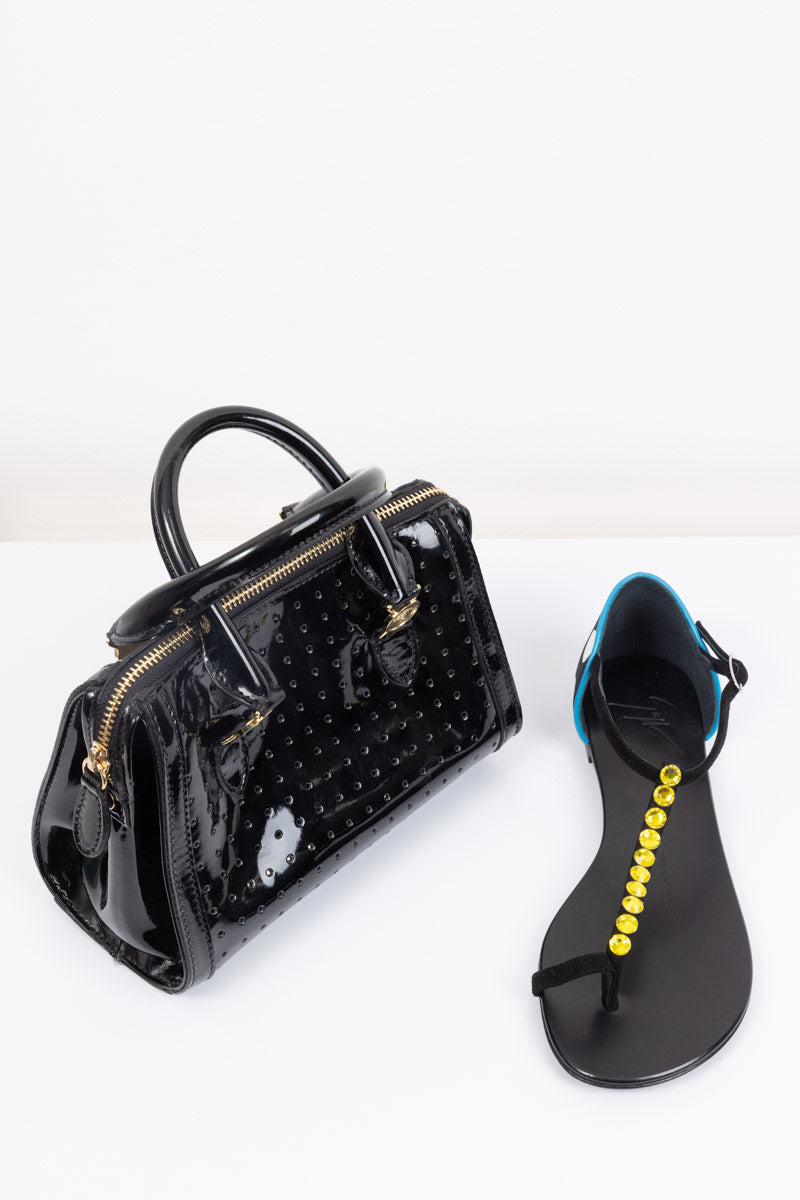 Young VERSACE Черная лакированная сумка Medusa для девочек