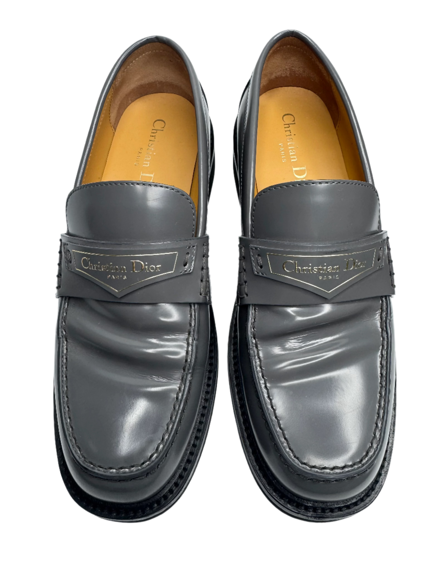 Christian Dior New Boy Grey Leather Flats, Size 38 – Luxury designer shoes made in Italy, featuring premium grey leather, an iconic logo detail, and a stylish strap.