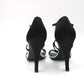 CHANEL Black/Silver Satin Ankle Strap Sandals