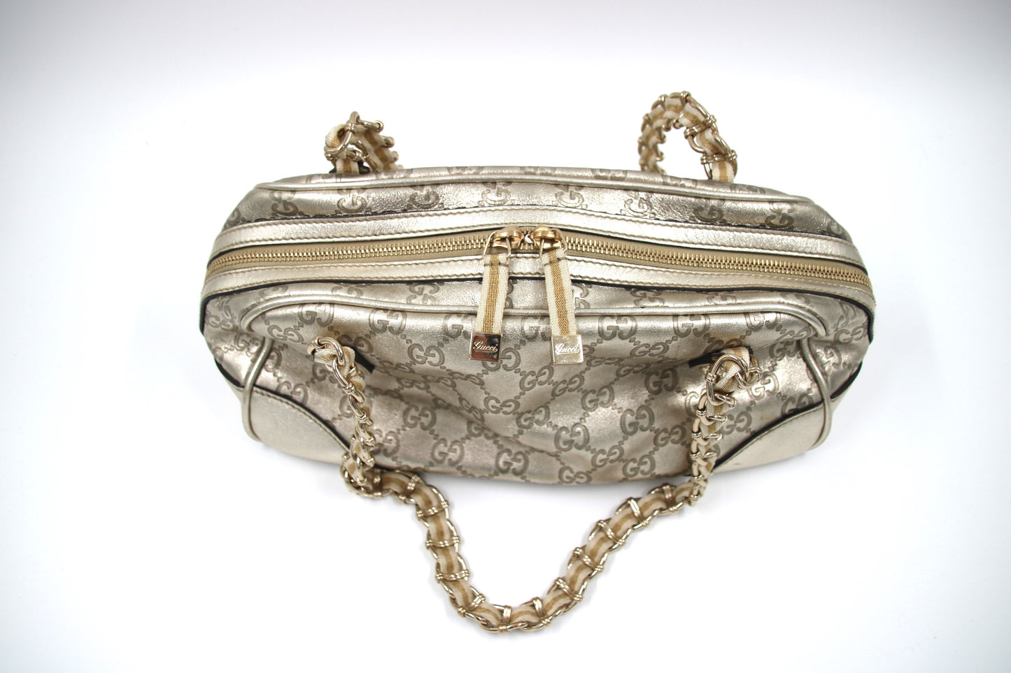 GUCCI Metallic Gold Guccissima Leather Capri Chain Satchel