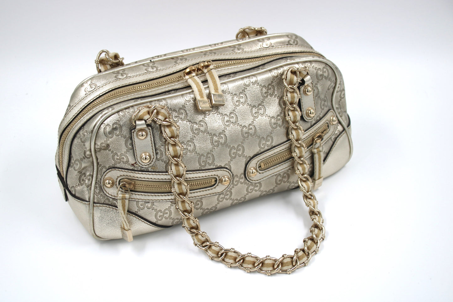 GUCCI Metallic Gold Guccissima Leather Capri Chain Satchel