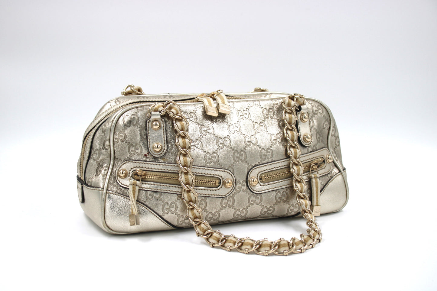 GUCCI Metallic Gold Guccissima Leather Capri Chain Satchel