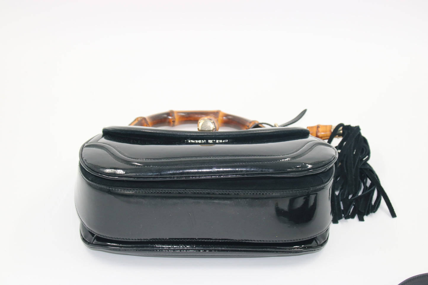 GUCCI Black Patent Leather New Bamboo Top Handle Bag