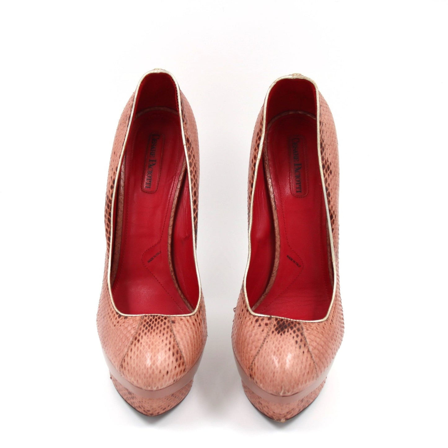 Bold and Luxurious: CESARE PACIOTTI Pink Python Leather Heel Pumps