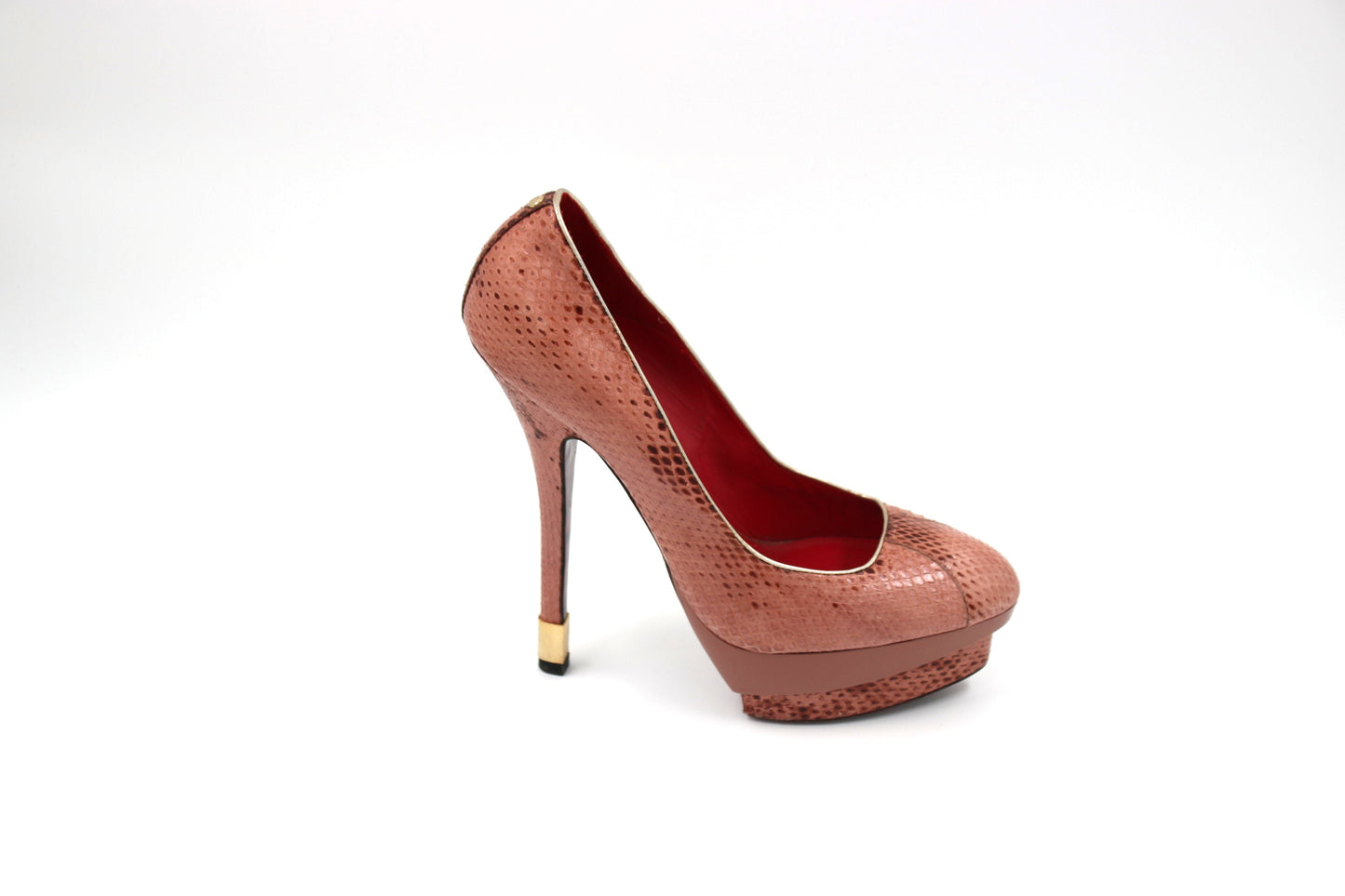 Bold and Luxurious: CESARE PACIOTTI Pink Python Leather Heel Pumps