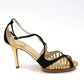 CHRISTIAN DIOR Black and Gold High Heel Leather Sandal Size 39.5