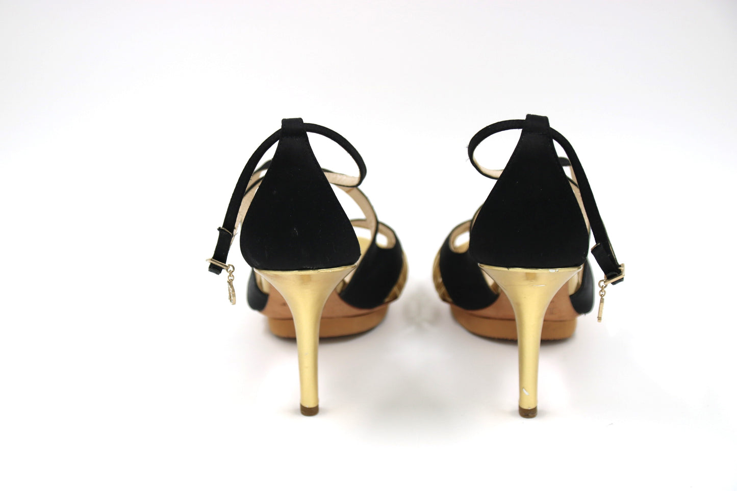 CHRISTIAN DIOR Black and Gold High Heel Leather Sandal