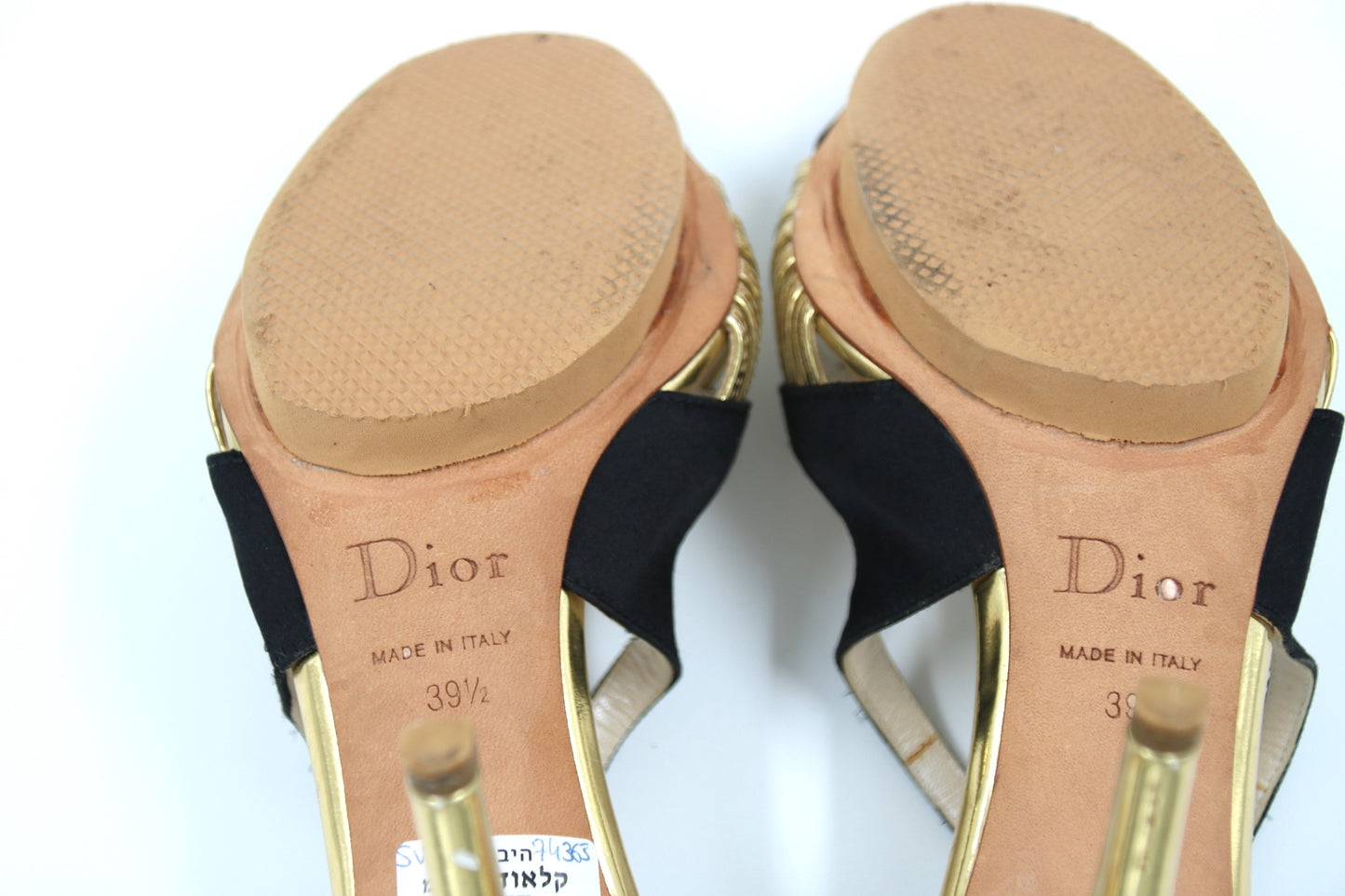 CHRISTIAN DIOR Black and Gold High Heel Leather Sandal