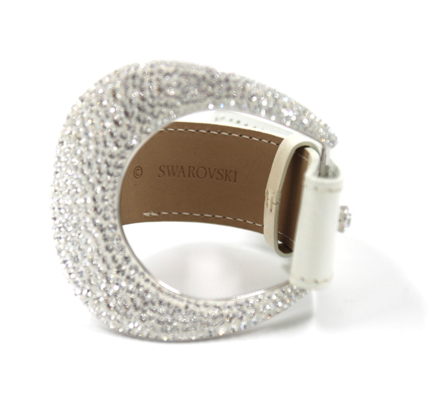 SWAROVSKI White leather Bracelet with Swarovski embellished brooch