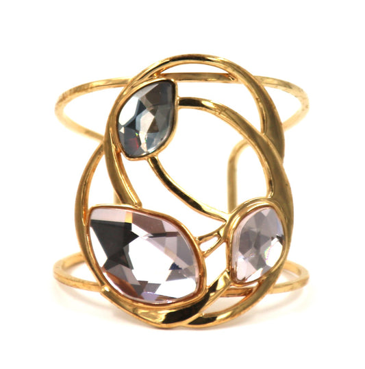 Exquisite Swarovski Gold Cuff Bracelet with Stunning Large Swarovski Stones