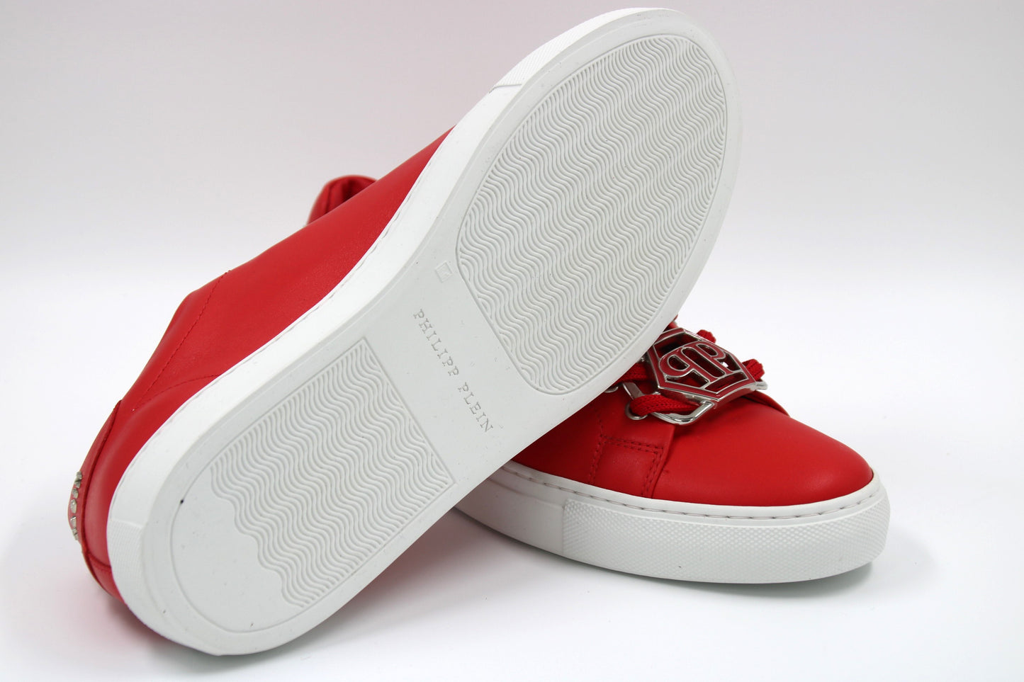 PHILIPP PLEIN Red Sneakers Hexagon Double P Monogram Logo