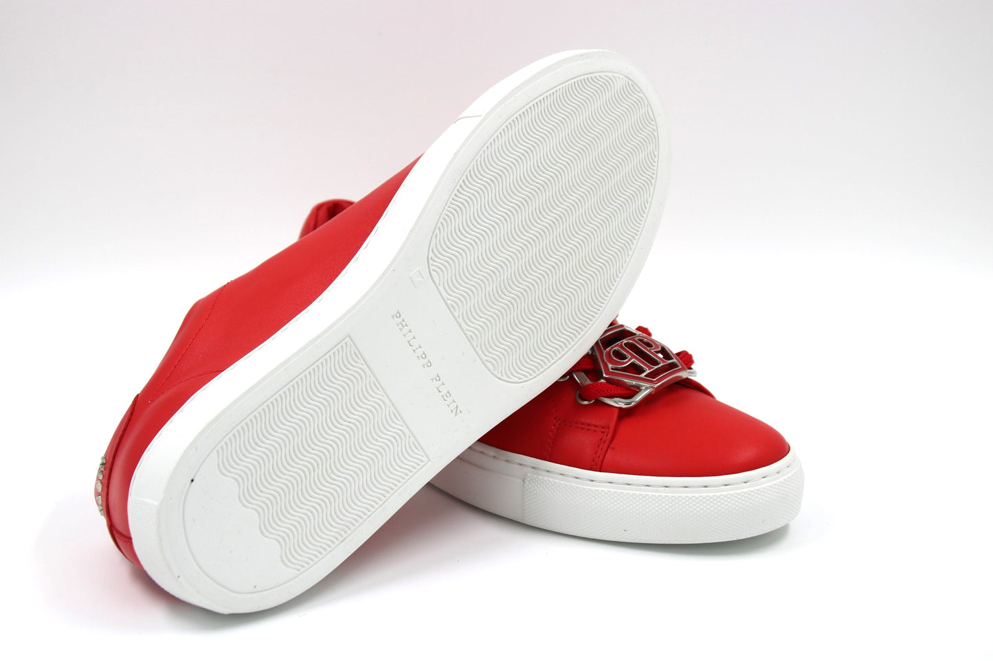 PHILIPP PLEIN Red Sneakers Hexagon Double P Monogram Logo