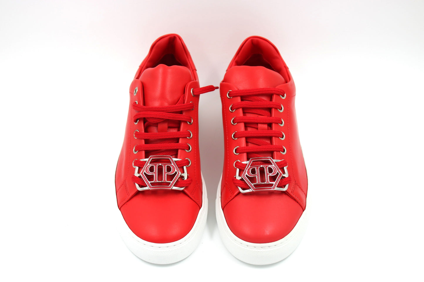 PHILIPP PLEIN Red Sneakers Hexagon Double P Monogram Logo