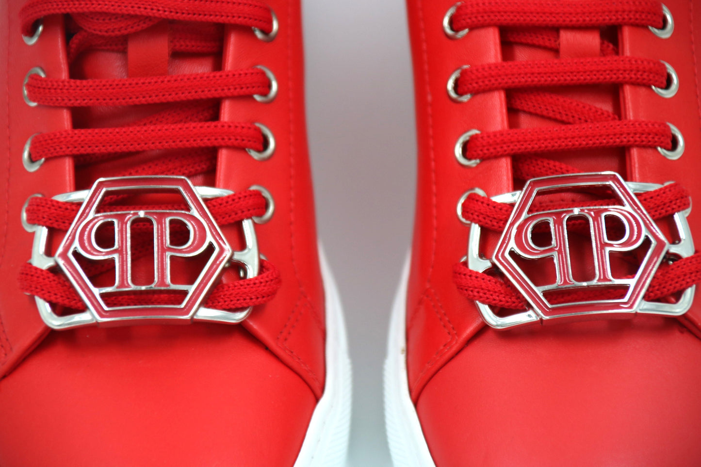 PHILIPP PLEIN Red Sneakers Hexagon Double P Monogram Logo