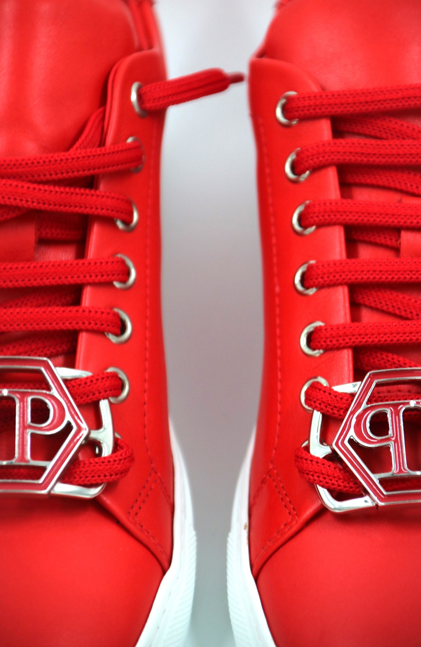 PHILIPP PLEIN Red Sneakers Hexagon Double P Monogram Logo