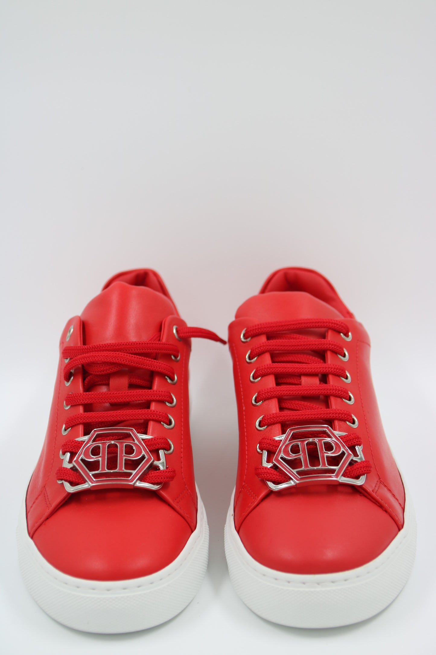 PHILIPP PLEIN Red Sneakers Hexagon Double P Monogram Logo size 39