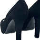 LOUIS VUITTON Black Suede Platform Pump Shoes with LV Metal Detailing
