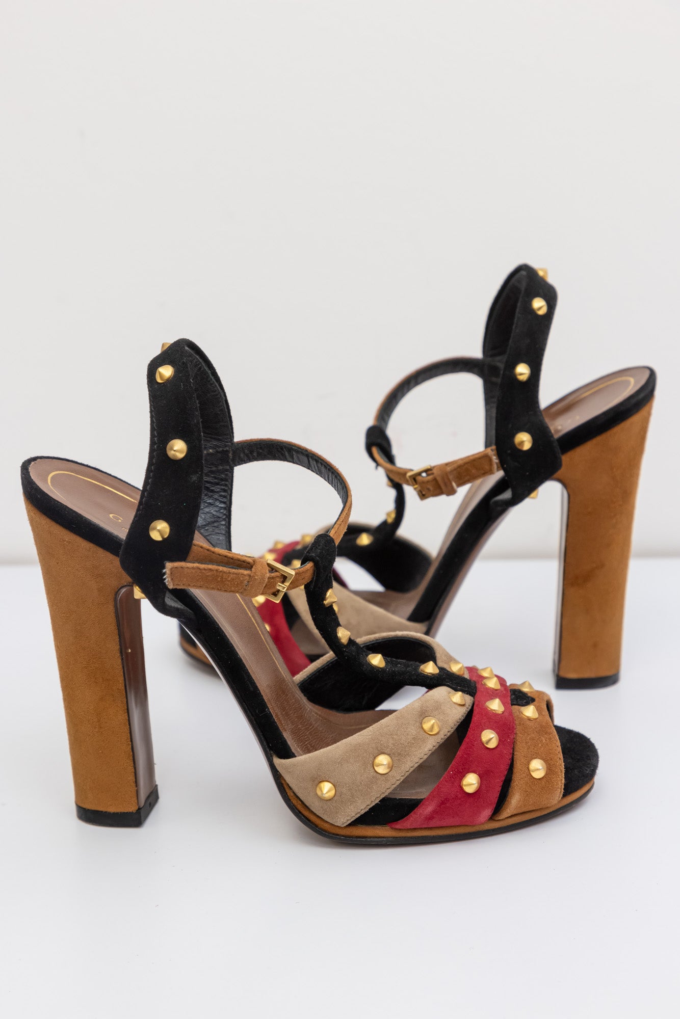 Gucci Multicolour Suede Jacquelyne Block Heel Sandals | IT 36 | Made in Italy