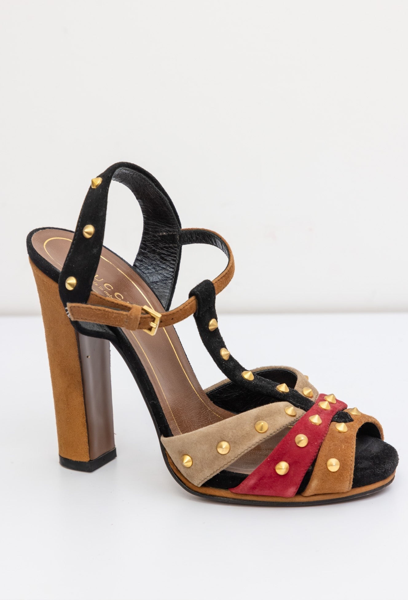 Gucci Multicolour Suede Jacquelyne Block Heel Sandals | IT 36 | Made in Italy