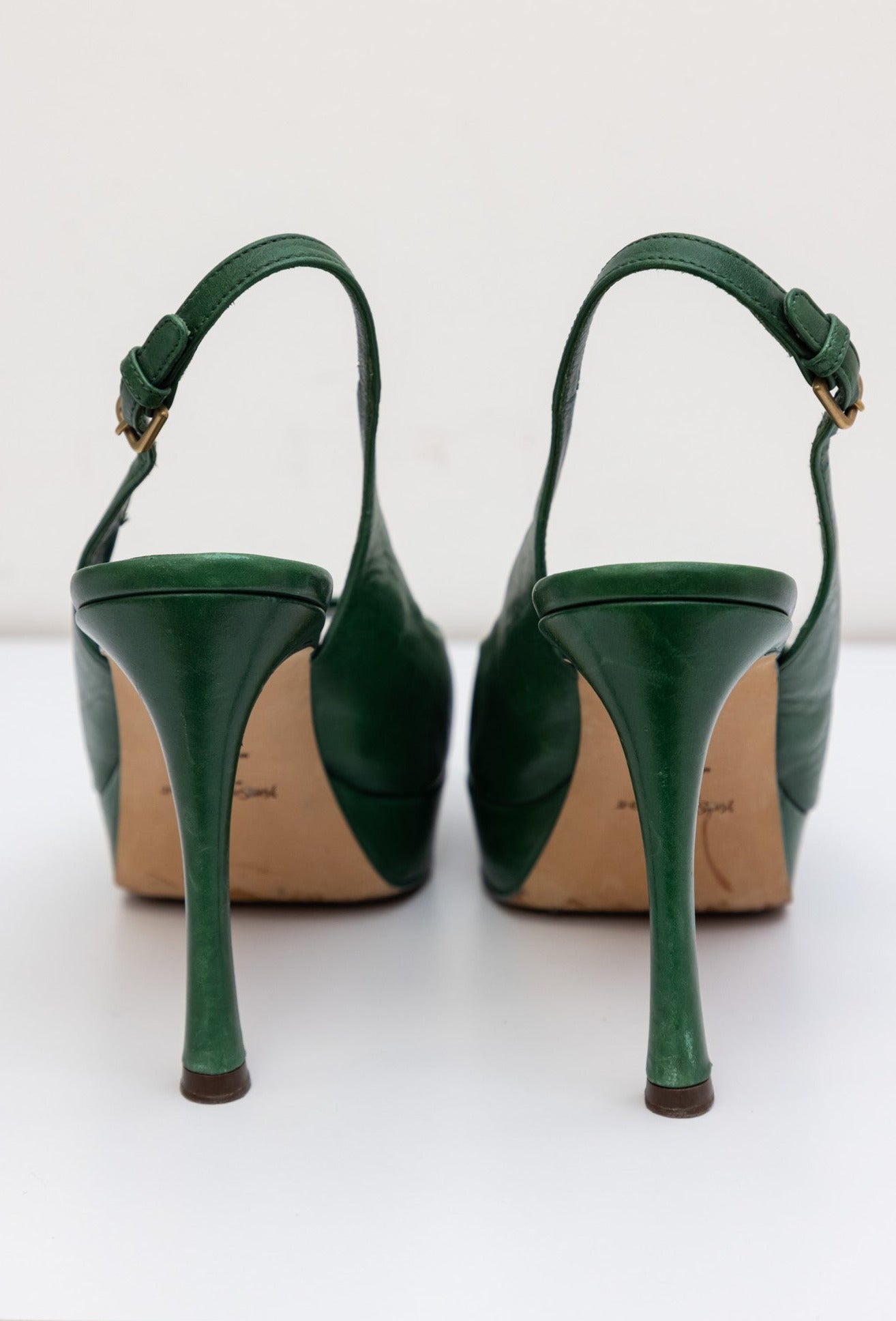YVES SAINT LAURENT Green Leather Sling-back Pumps Heels