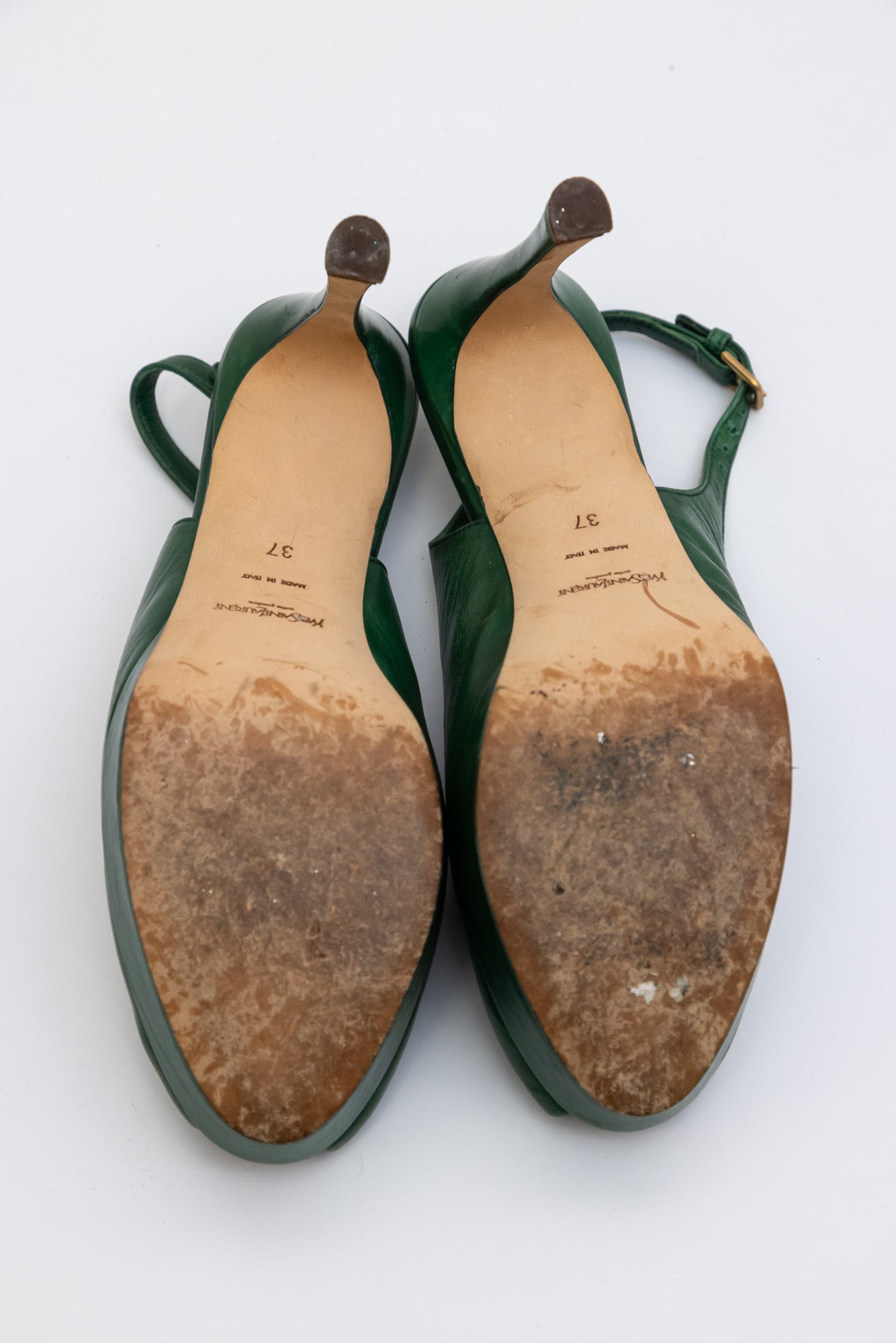YVES SAINT LAURENT Green Leather Sling-back Pumps Heels