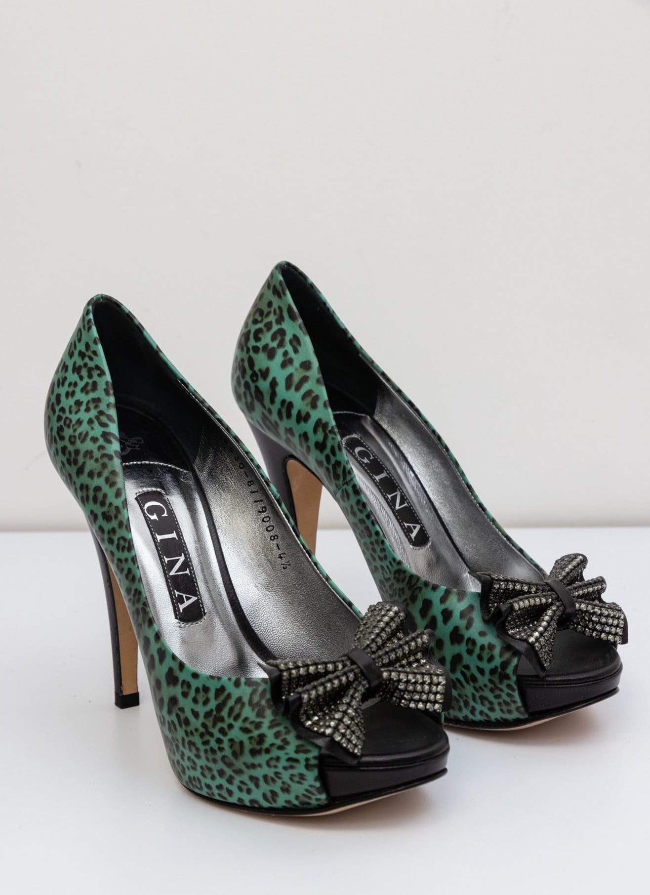 Leather turquoise Leopard Heels Shoes