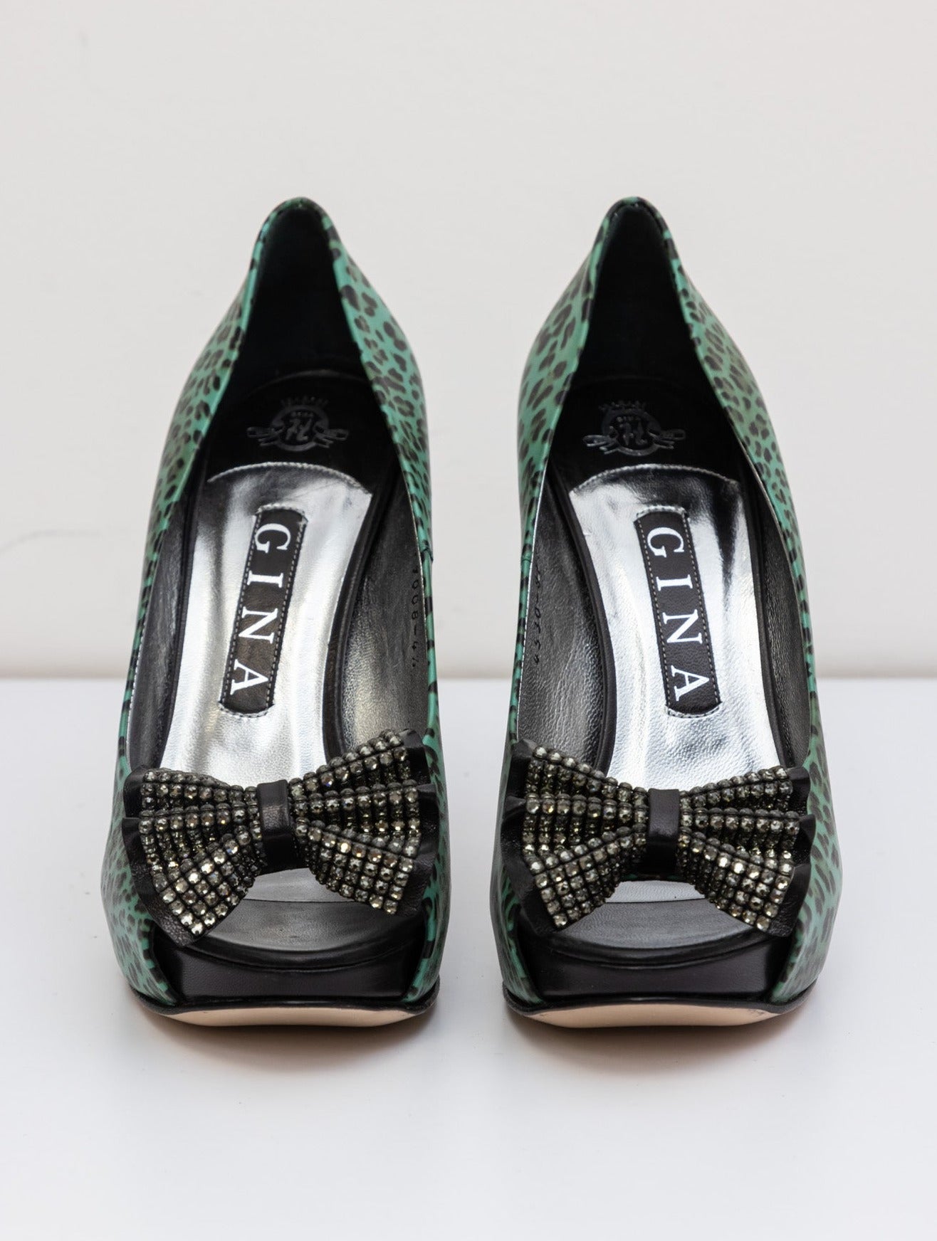 Leather turquoise Leopard Heels Shoes
