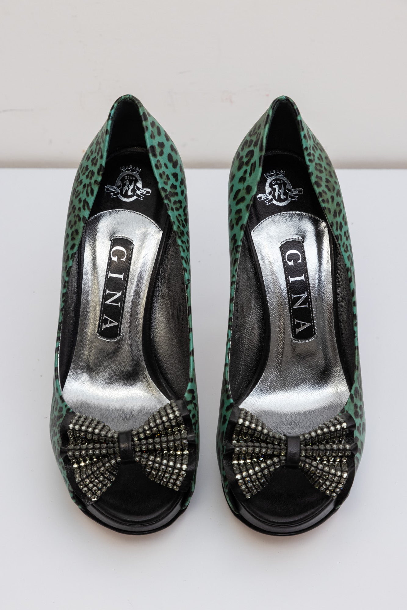 Leather turquoise Leopard Heels Shoes