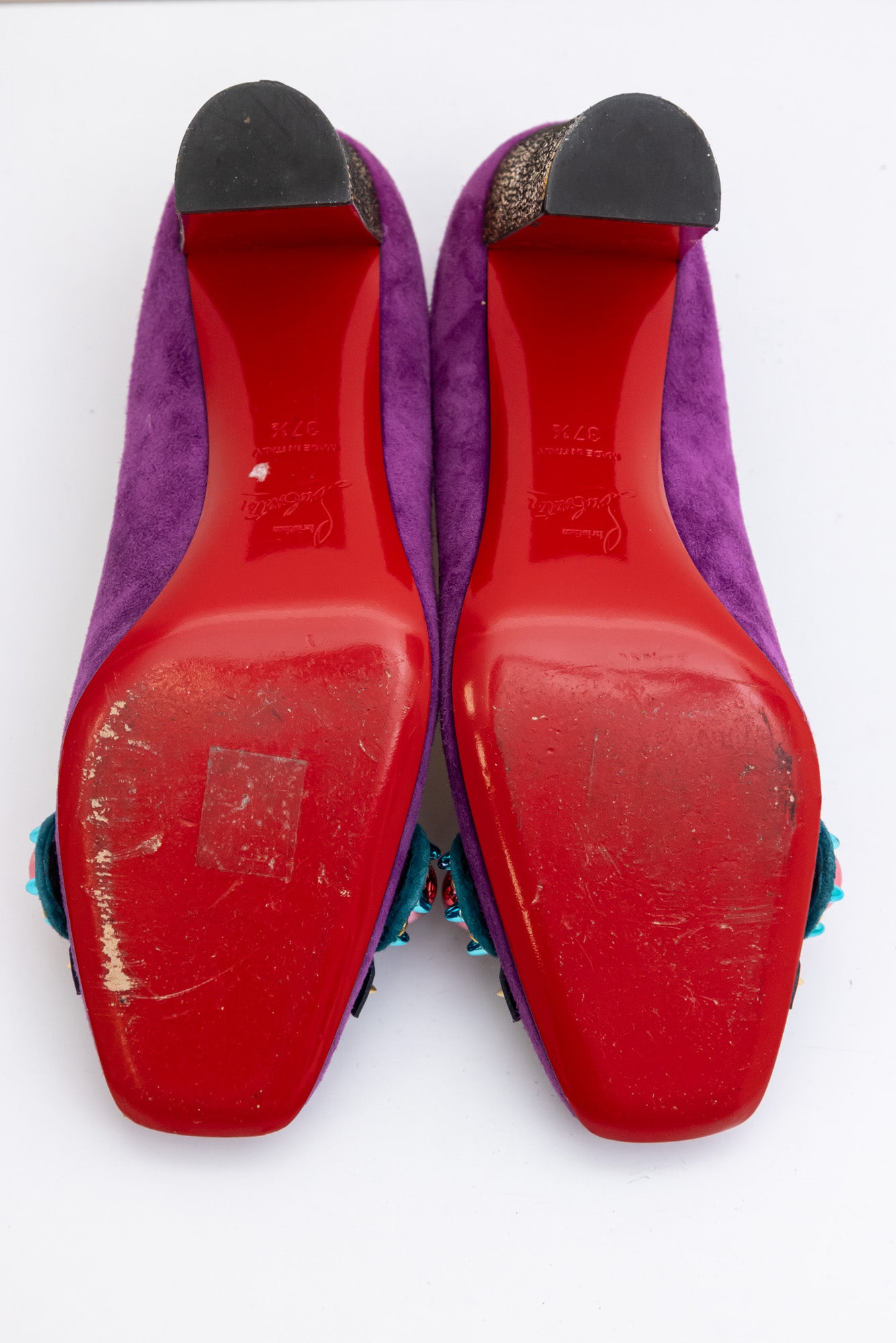 CHRISTIAN LOUBOUTIN Фиолетовые замшевые туфли Oaxacana с драгоценными камнями