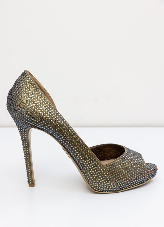 Le Silla Crystal Embellished Gold Pumps - Limited Edition Open Toe (024/050)