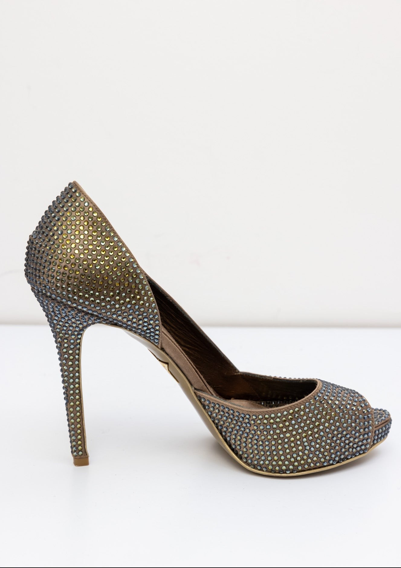 Le Silla Crystal Embellished Gold Pumps - Limited Edition Open Toe (024/050)