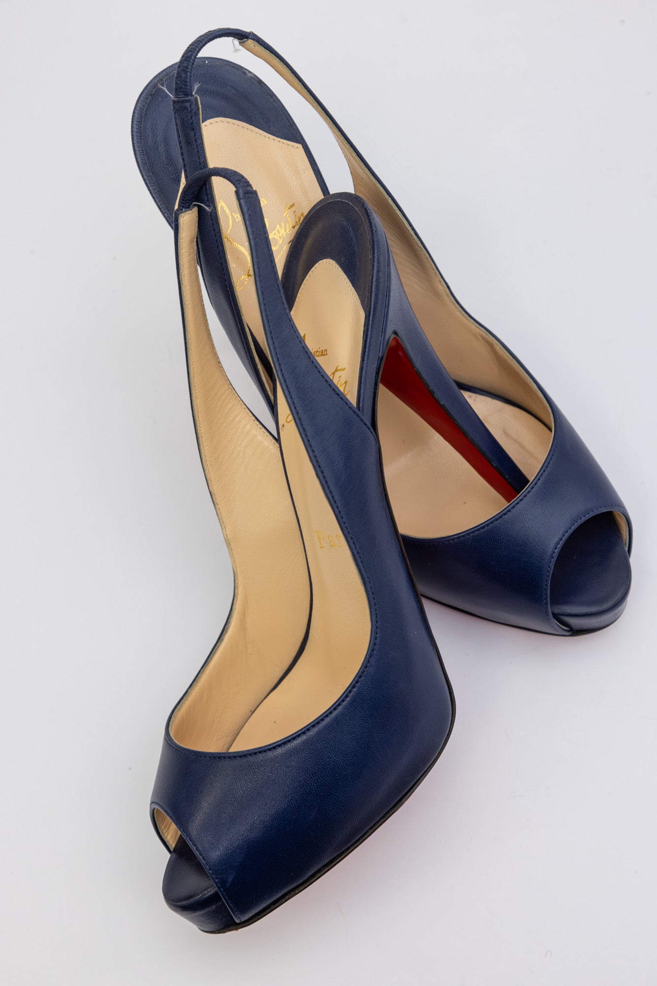 Christian Louboutin Ankle Leather Boots Navy Blue