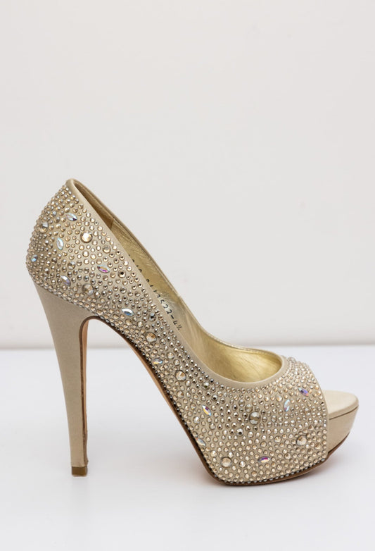 Gina Crystal Embellished Satin Platform Pumps | UK 4.5