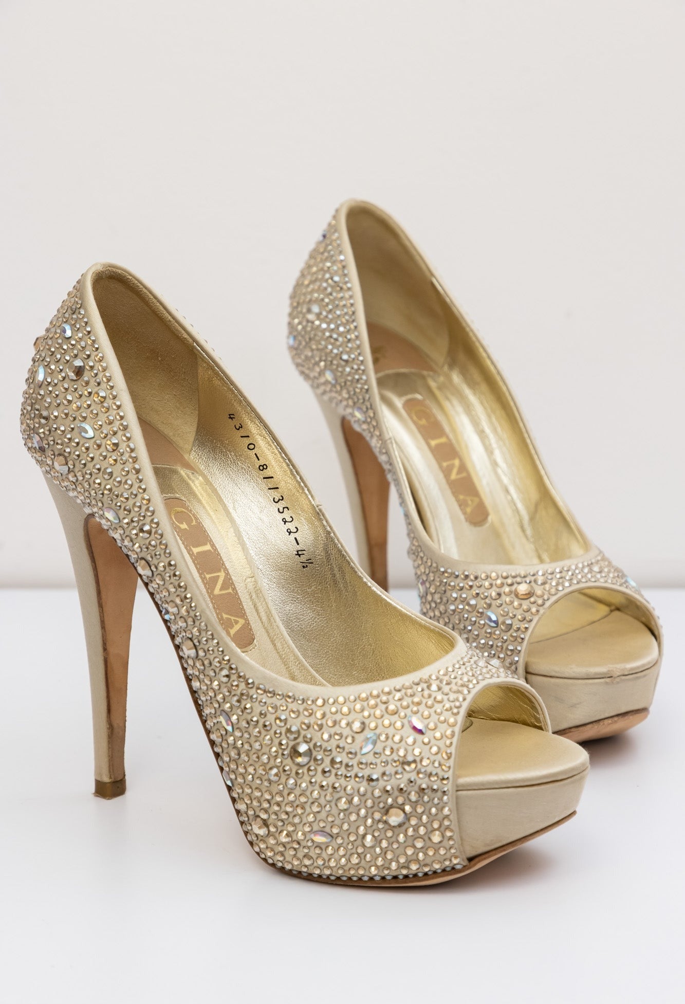 Gina Crystal Embellished Satin Platform Pumps | UK 4.5