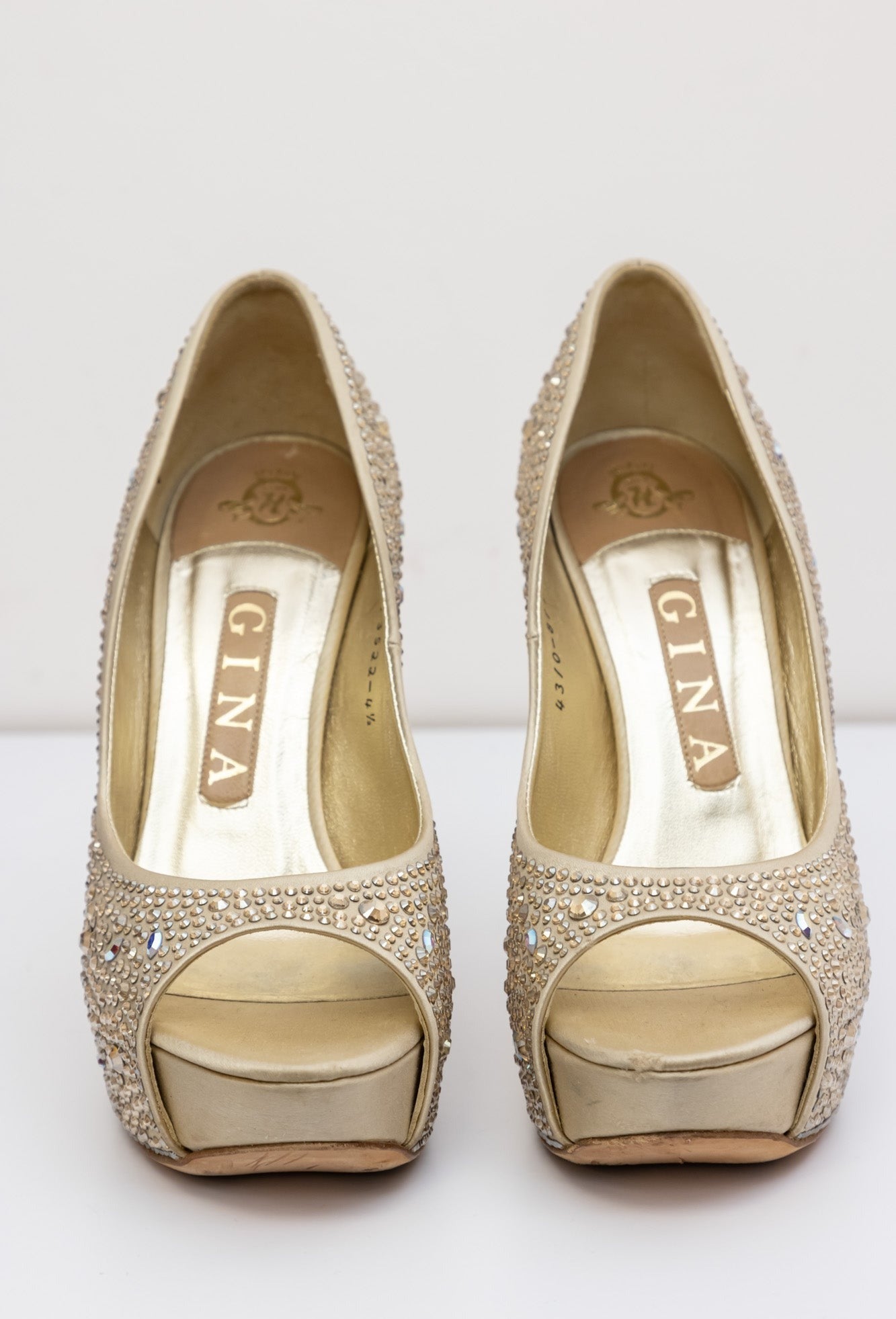 Gina Crystal Embellished Satin Platform Pumps | UK 4.5