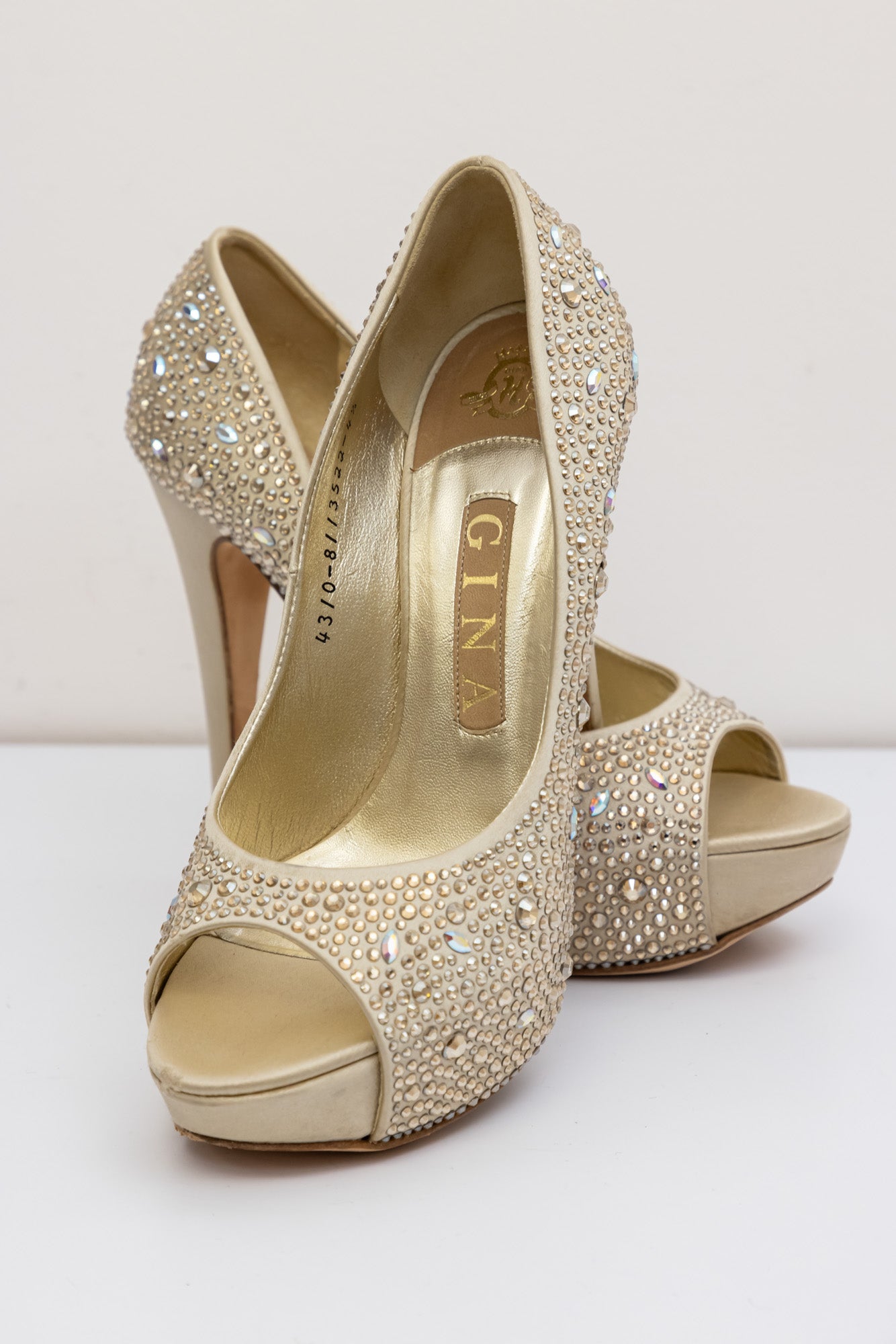 Gina Crystal Embellished Satin Platform Pumps | UK 4.5